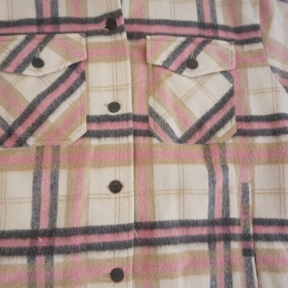 Zara Pink Cream Plaid 20% Wool Button Up Shacket Shirt S - Picture 7 of 12